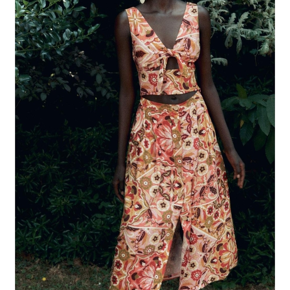 Zara Multicolor Floral Skirt Set